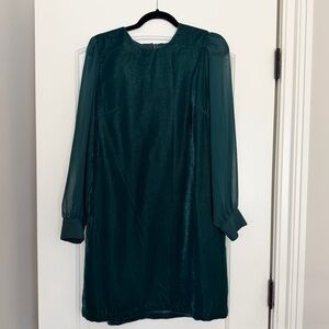 NWT J.Crew Factory Green Velvet Dress with Sheer Sleeves - Size 10